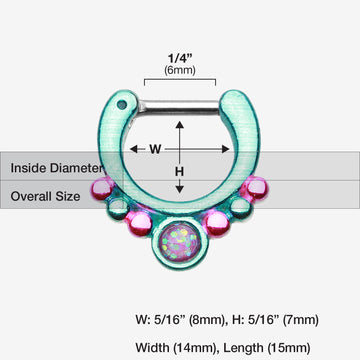 Detail View 1 of Colorline Opal Grandiose Septum Clicker-Teal/Pink